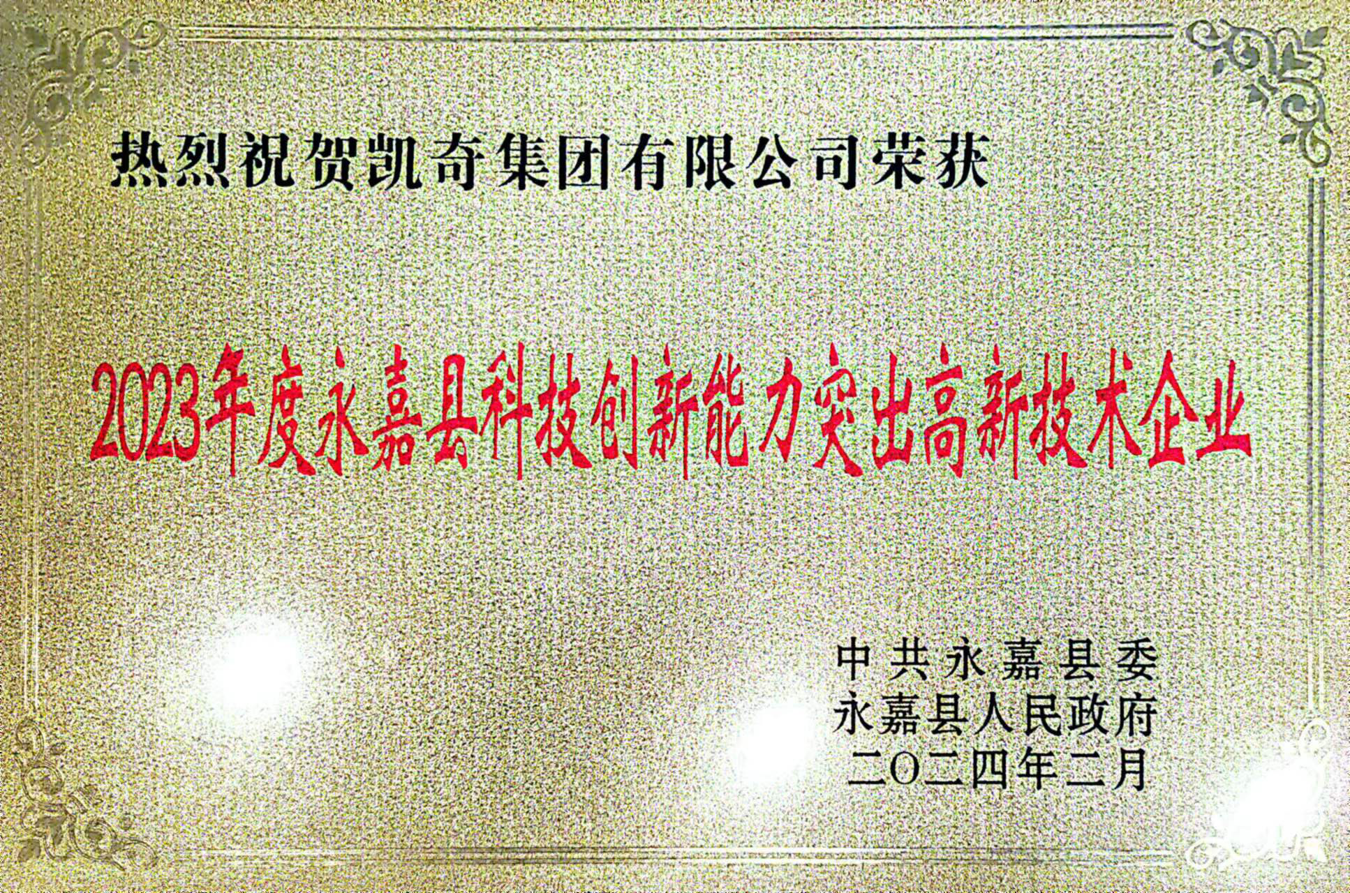 喜報！凱奇集團榮獲永嘉縣“功勛企業(yè)”等榮譽稱號